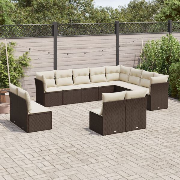 vidaXL Salon de jardin avec coussins 12 pcs marron r&eacute;sine tress&eacute;e