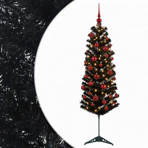 vidaXL Sapin de No&euml;l artificiel &eacute;troit avec boules 150 cm 150 LED