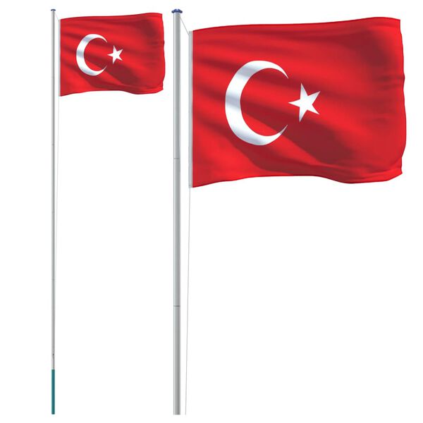 vidaXL Drapeau de la Turquie et mât 6,23 m Aluminium