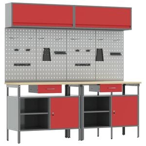 vidaXL Ensemble d'&eacute;tabli 8 pc Rouge et Gris Acier enduit de poudre