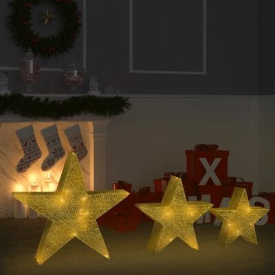 vidaXL Étoile de décoration de Noël 3pcs doré LED Extérieur Intérieur