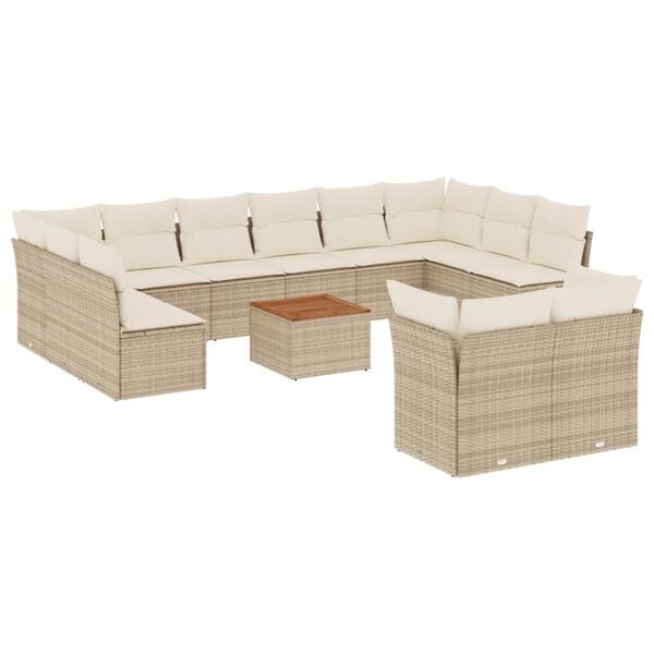 vidaXL Salon de jardin avec coussins 13 pcs beige r&eacute;sine tress&eacute;e