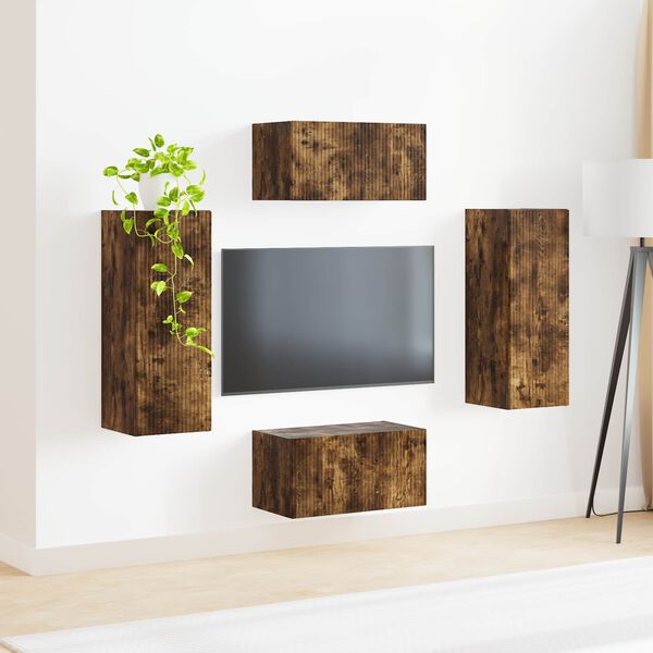 vidaXL Ensemble meuble TV 2 pcs Ch&ecirc;ne fum&eacute; Bois d'ing&eacute;nierie
