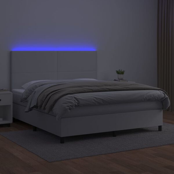 vidaXL Sommier &agrave; lattes de lit avec matelas et LED Blanc 180x200 cm