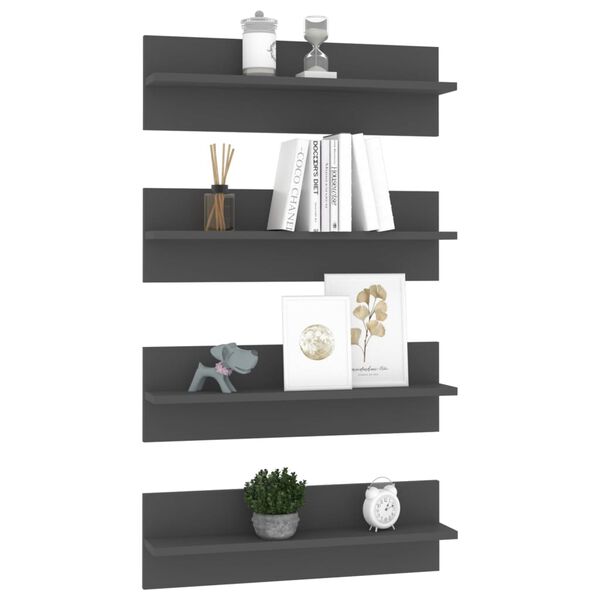 vidaXL &Eacute;tag&egrave;res murales 4 pcs Gris 60x11,5x18 cm bois d'ing&eacute;nierie