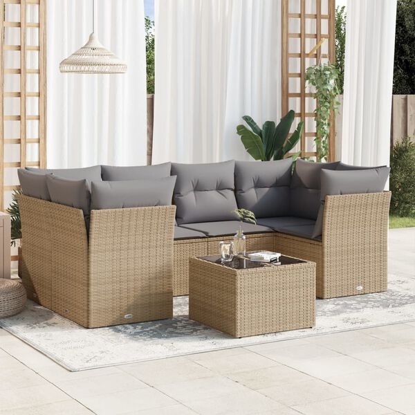 vidaXL Salon de jardin avec coussins 7 pcs beige r&eacute;sine tress&eacute;e