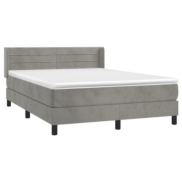vidaXL Sommier &agrave; lattes de lit et matelas Gris clair 140x200cm Velours