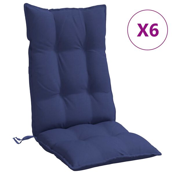 vidaXL Coussins de chaise &agrave; dossier haut lot de 6 bleu marine