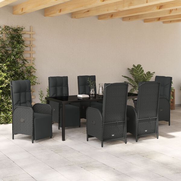 vidaXL Ensemble de salle &agrave; manger pour jardin 7 pcs Noir polyrotin
