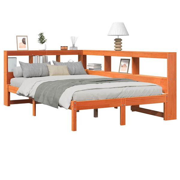 vidaXL Lit biblioth&egrave;que sans matelas cire marron 135x190 cm pin massif