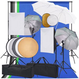 vidaXL Kit de studio photo bo&icirc;te &agrave; lumi&egrave;re toile de fond et r&eacute;flecteur
