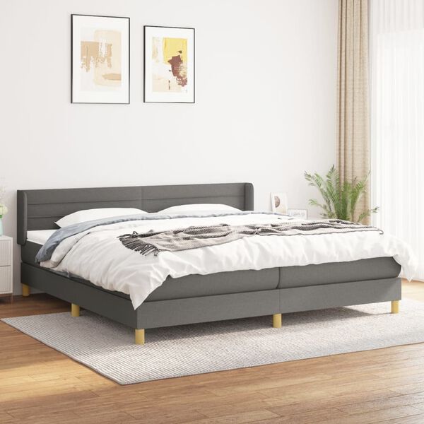 vidaXL Sommier &agrave; lattes de lit avec matelas Gris fonc&eacute; 200x200cm Tissu