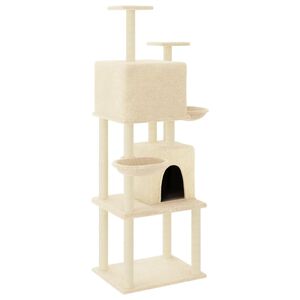 vidaXL Arbre &agrave; chat avec griffoirs en sisal Cr&egrave;me 180 cm