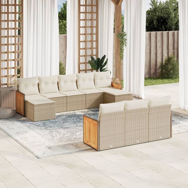 vidaXL Salon de jardin avec coussins 10 pcs beige r&eacute;sine tress&eacute;e