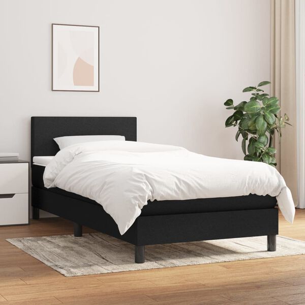 vidaXL Sommier &agrave; lattes de lit avec matelas Noir 90x190 cm Tissu