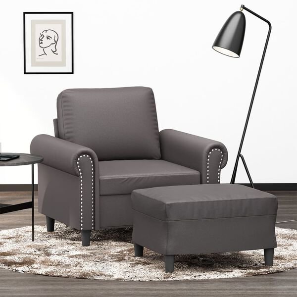 vidaXL Fauteuil avec repose-pied Gris 60 cm Similicuir