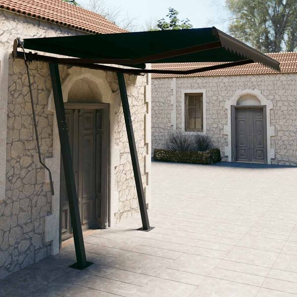 vidaXL Auvent r&eacute;tractable manuel avec poteaux 3,5x2,5 m Anthracite