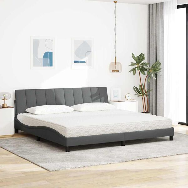 vidaXL Lit avec matelas Hanko gris fonc&eacute; 200x200 cm tissu