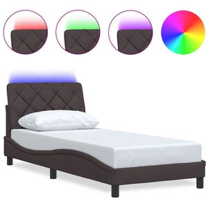 vidaXL Cadre de lit avec LED sans matelas marron fonc&eacute; 80x200 cm tissu