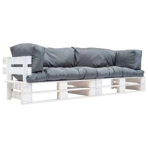 vidaXL Canap&eacute;s de jardin palette 2 pcs avec coussins Gris Pin&egrave;de
