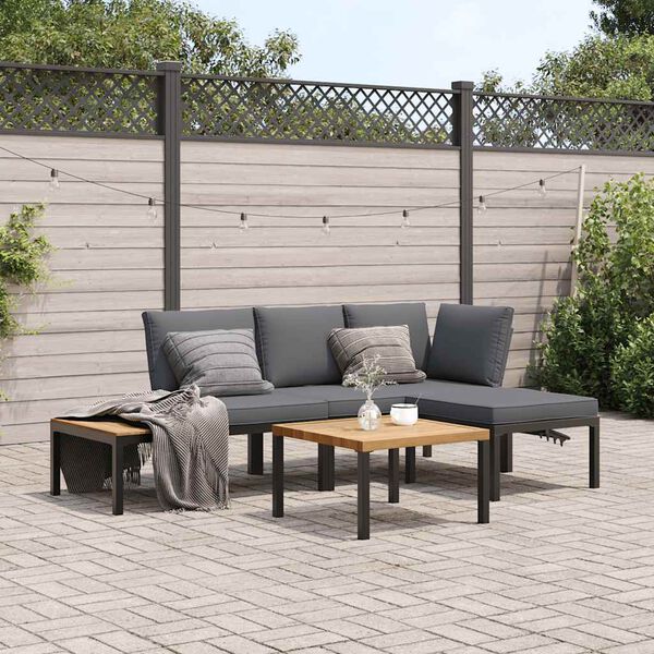 vidaXL Salon de jardin 4 pcs avec coussins noir aluminium