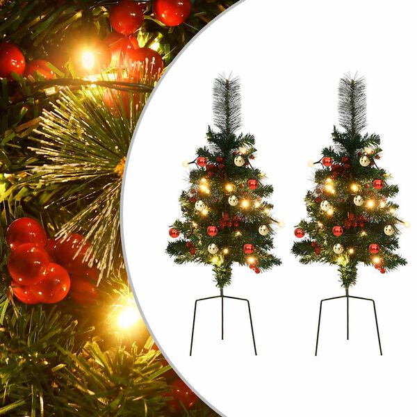 vidaXL Arbre de No&euml;l artificiel pr&eacute;-&eacute;clair&eacute; d'all&eacute;e 2 pcs 76 cm PVC