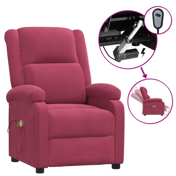 vidaXL Fauteuil &eacute;lectrique de massage Bordeaux Velours
