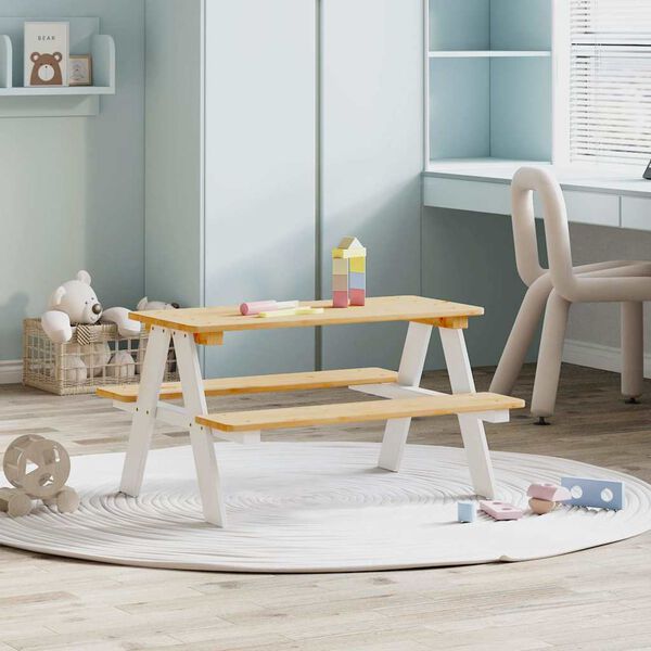 vidaXL Table et bancs pour enfants IRUN blanc 90x79,5x50cm bois massif