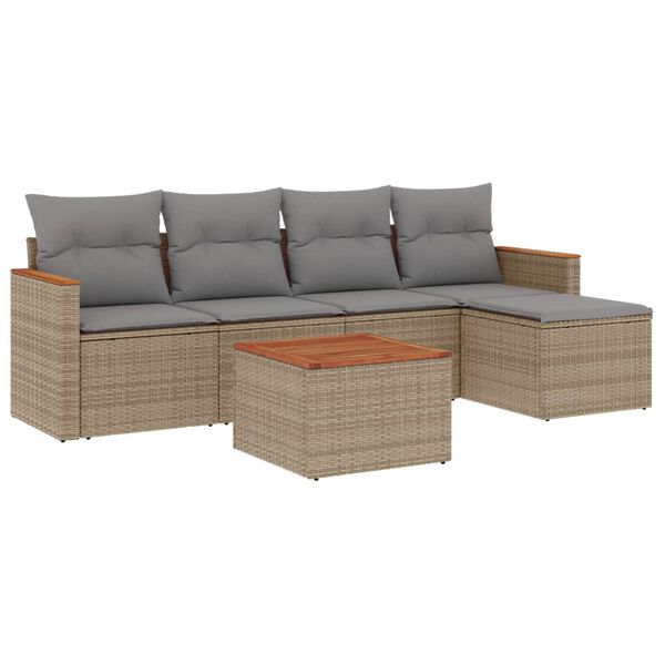 vidaXL Salon de jardin avec coussins 6 pcs beige r&eacute;sine tress&eacute;e
