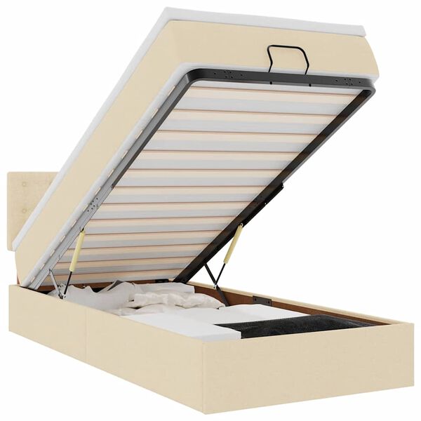 vidaXL Lit ottoman avec matelas cr&egrave;me 100x200 cm tissu