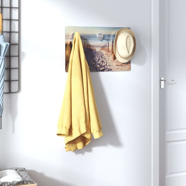 vidaXL Porte-manteau mural 40x25 cm Verre tremp&eacute; Design Plage
