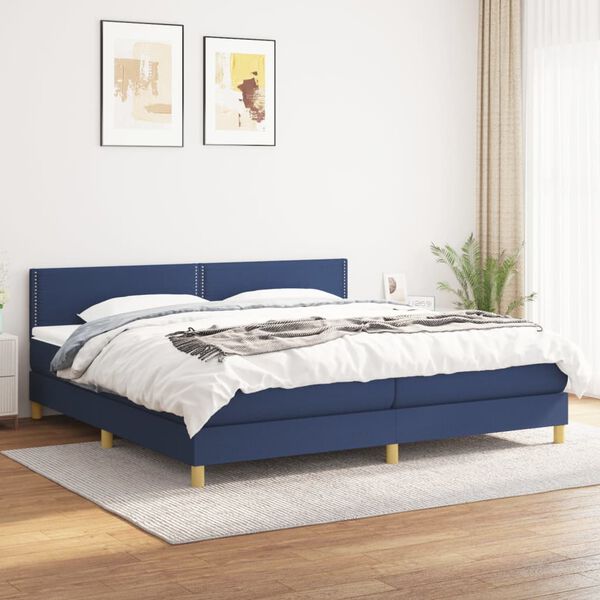 vidaXL Sommier &agrave; lattes de lit avec matelas Bleu 200x200 cm Tissu