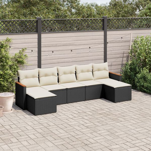 vidaXL Salon de jardin 7 pcs avec coussins noir r&eacute;sine tress&eacute;e