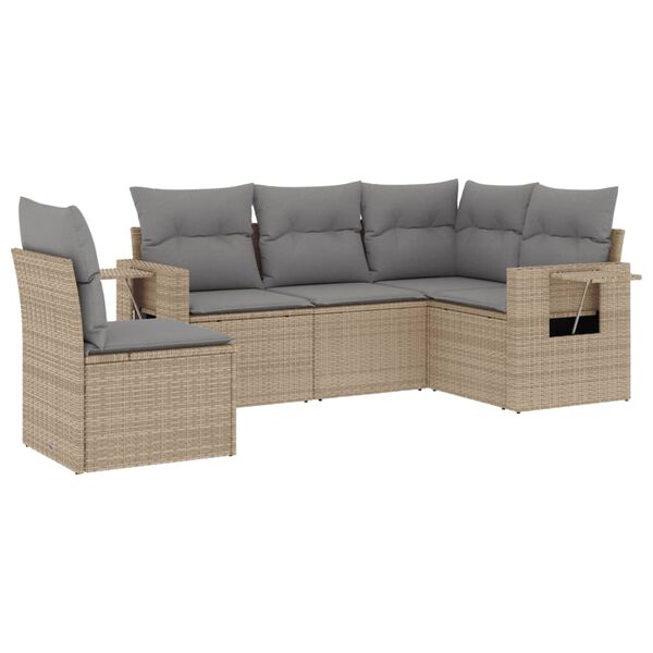 vidaXL Salon de jardin avec coussins 5 pcs beige r&eacute;sine tress&eacute;e