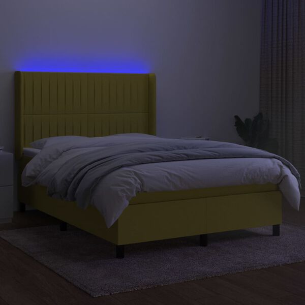 vidaXL Sommier &agrave; lattes de lit matelas et LED Vert 140x190 cm Tissu