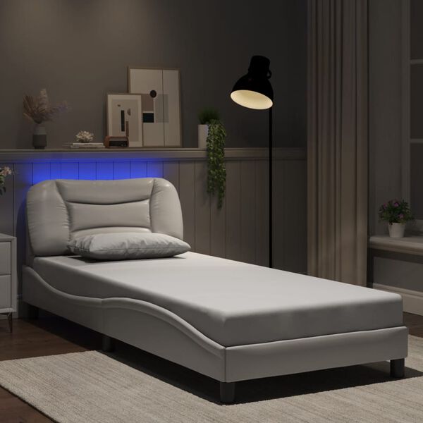 vidaXL Cadre de lit avec LED sans matelas Hvar blanc 90x200 cm