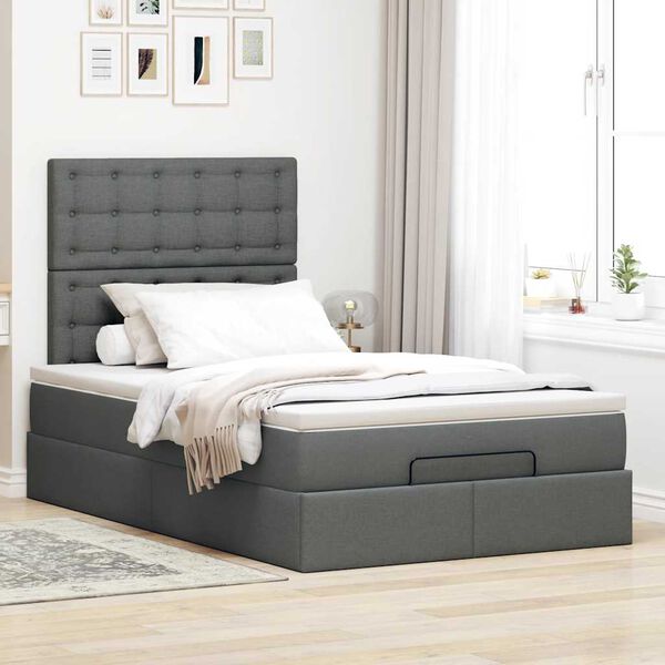 vidaXL Cadre de lit ottoman avec matelas gris fonc&eacute; 120x200cm tissu