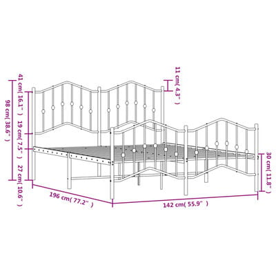 vidaXL Cadre de lit métal sans matelas et pied de lit blanc 135x190 cm