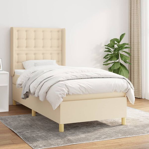 vidaXL Sommier &agrave; lattes de lit avec matelas Cr&egrave;me 80x200 cm Tissu