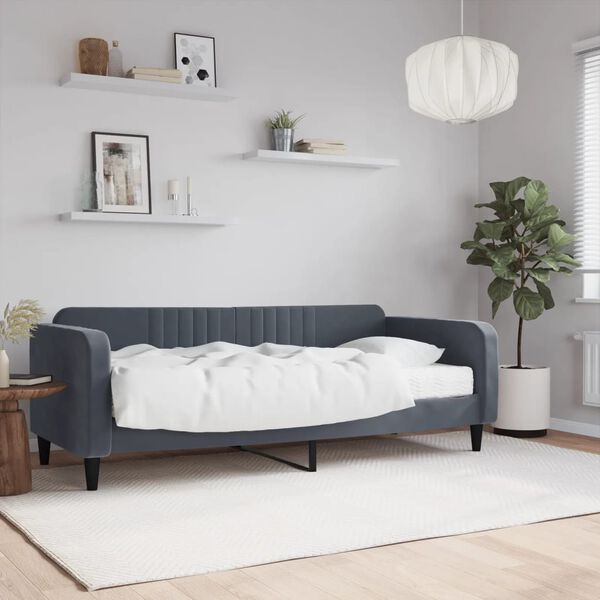 vidaXL Lit de jour avec matelas gris fonc&eacute; 90x200 cm velours