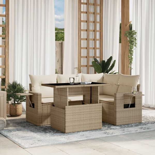 vidaXL Salon de jardin avec coussins 5 pcs beige r&eacute;sine tress&eacute;e