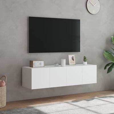 vidaXL Meubles TV muraux avec lumières LED 2 pcs blanc 60x35x31 cm