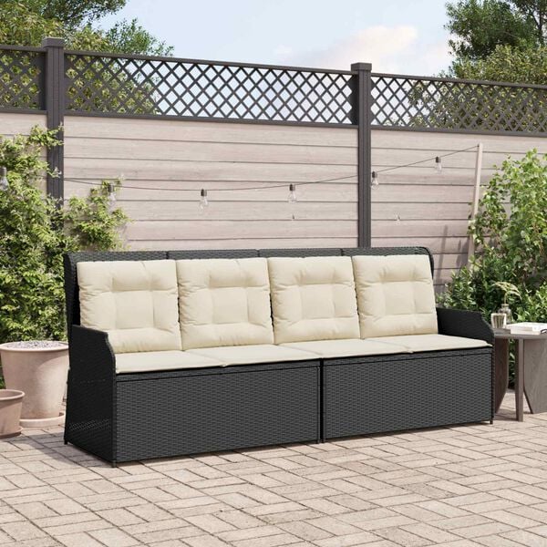 vidaXL Banc de jardin avec coussin Noir et blanc crème polyrotin