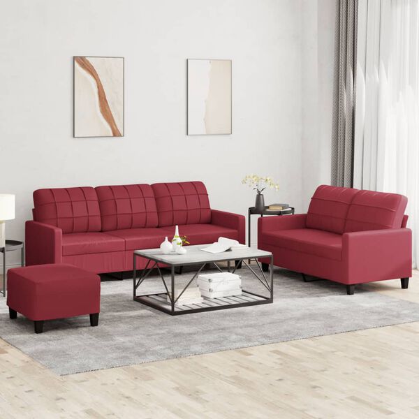 vidaXL Ensemble de canap&eacute;s 3 pcs et coussins Rouge bordeaux Similicuir