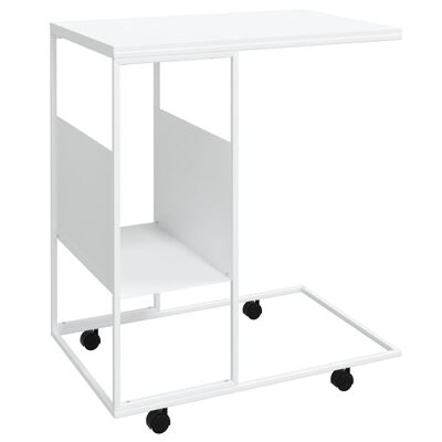 vidaXL Table d'appoint et roues Blanc 55x36x63,5 cm Bois d'ingénierie
