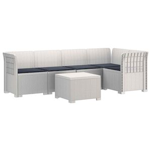vidaXL Canap&eacute; de Jardin 5 Places avec Coussins Aspect Rotin PP Blanc