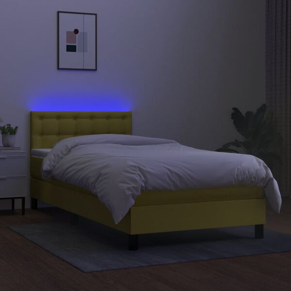 vidaXL Sommier &agrave; lattes de lit avec matelas et LED Vert 90x190cm Tissu