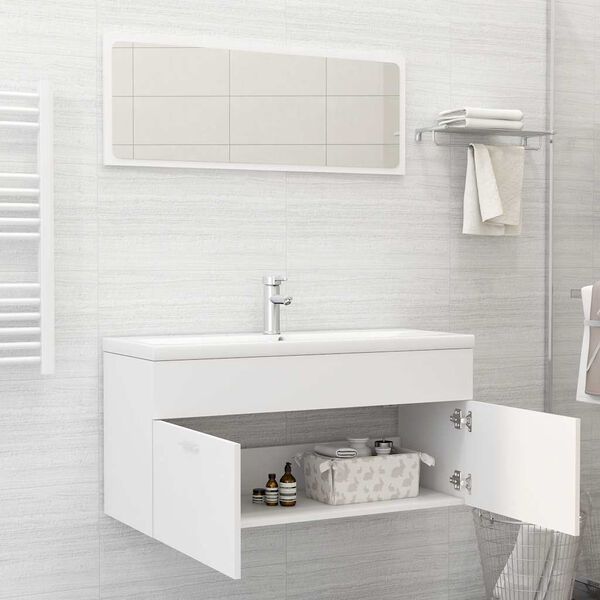 vidaXL Ensemble de meubles de salle de bain 2pcs blanc bois ing&eacute;nierie