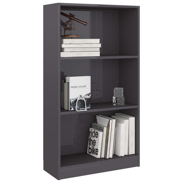 vidaXL Biblioth&egrave;que 3 niveaux Gris brillant 60x24x109 cm Bois