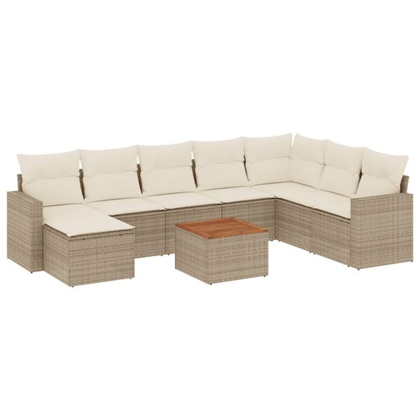 vidaXL Salon de jardin avec coussins 9 pcs beige r&eacute;sine tress&eacute;e